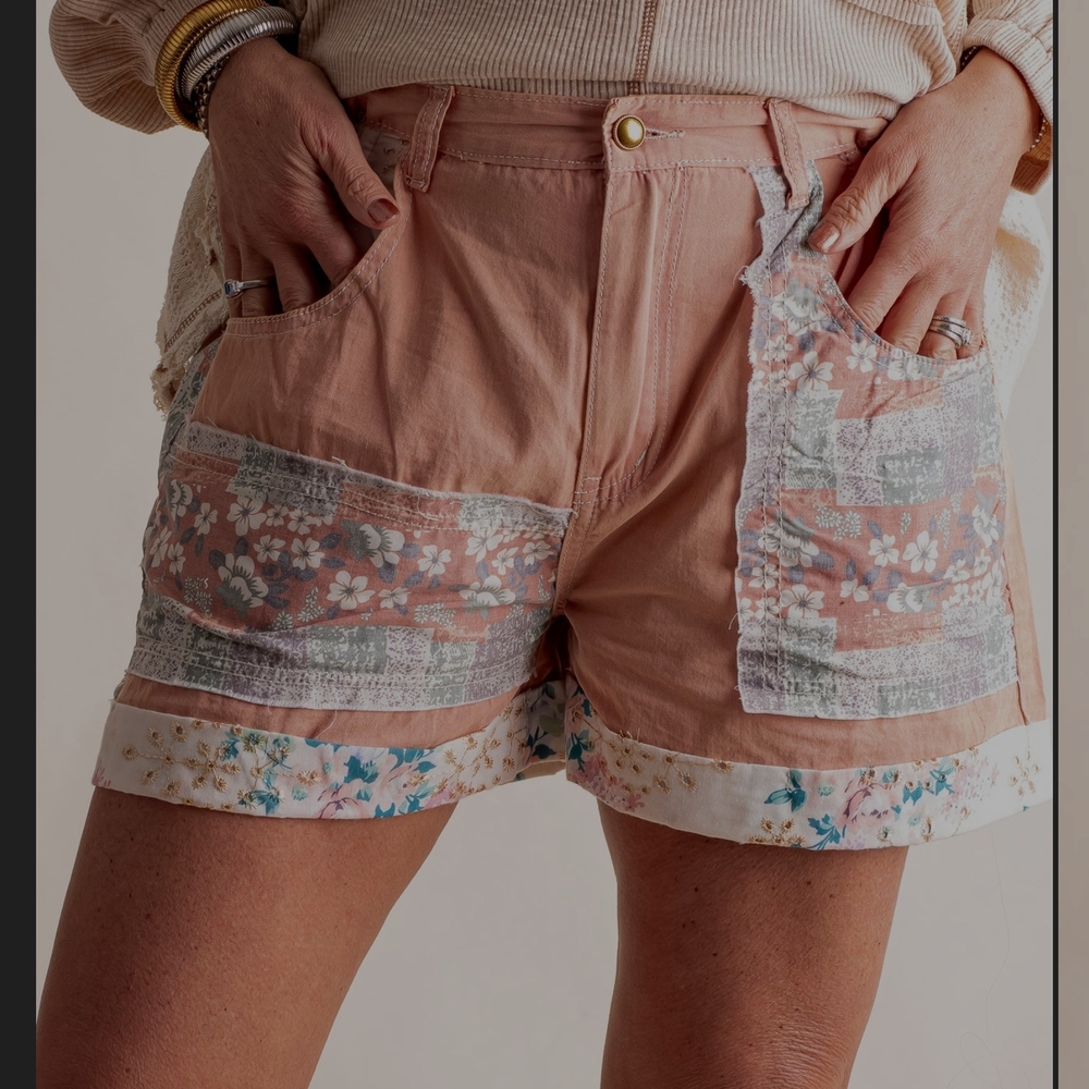 POL New Pink and Cream Patchwork Women's Shorts